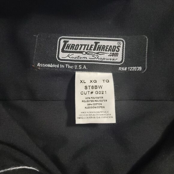 Motor Fist Men's XL Black Gray Collared Crew Shirt Big Logo by Throttle Threads - Picture 7 of 9
